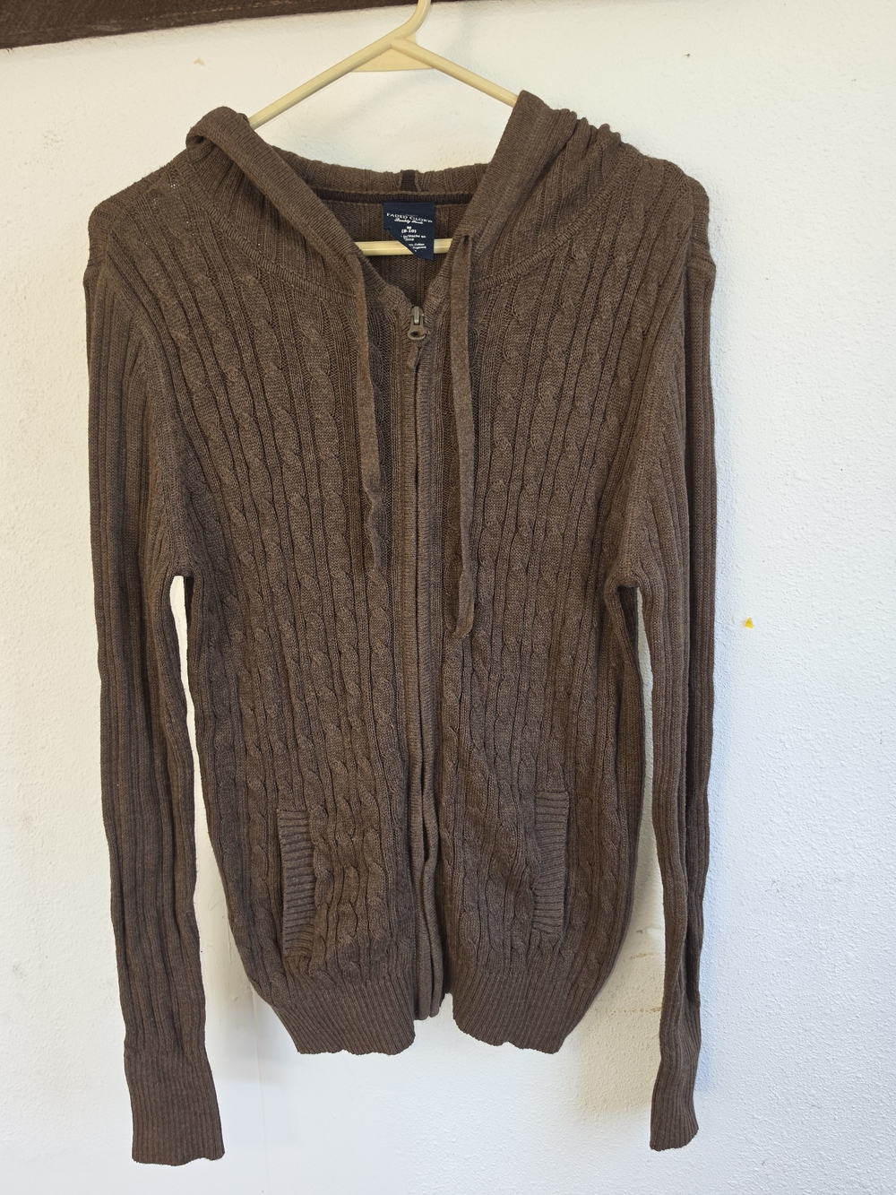 Faded Glory Women's Brown Hooded Cable Zip Sweater